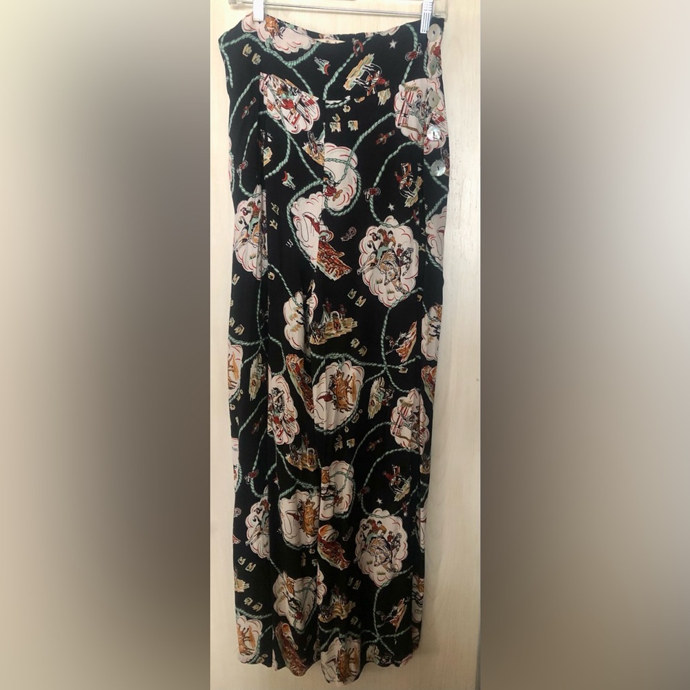 Loco Lindo Black Western Rayon High Waisted Palazzo Pants XXL Vintage Style